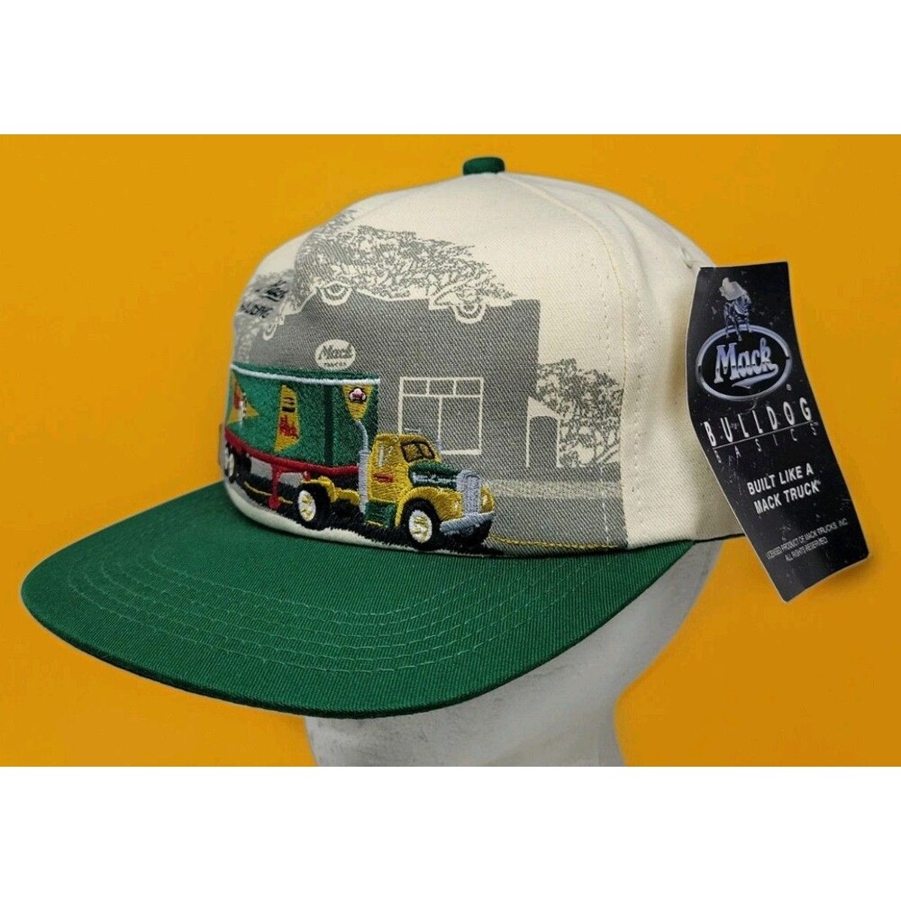 Vintage Mack Truck Hauling Snapback Hat Graphic USA Workwear Trucker Bulldog